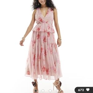 ASOS Pink Floral Tiered Maxi Dress